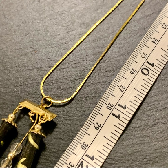 Vintage Gold Tone Box Chain Necklace Matching Black Cylinder Dangle Earrings - Picture 6 of 12